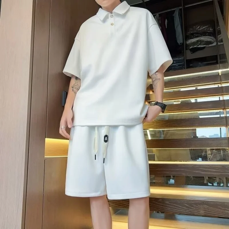 الصيف قصيرة الأكمام قميص بولو السراويل مجموعة العلامة التجارية العصرية تنوعا فضفاض الأزياء طوق تي شيرت وسيم قطعتين مجموعة #4