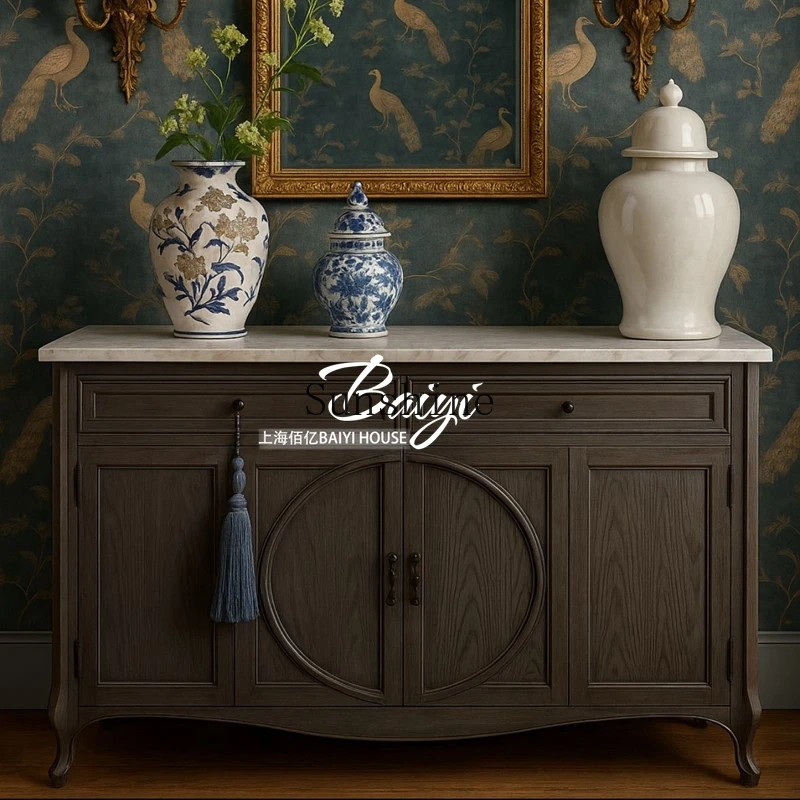 French retro home solid wood shoe cabinet living room against the wall opposite the door household storage