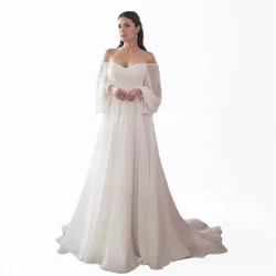 Sexy Off Shoulder Double V-neck Long Sleeves White Long Formal Dress