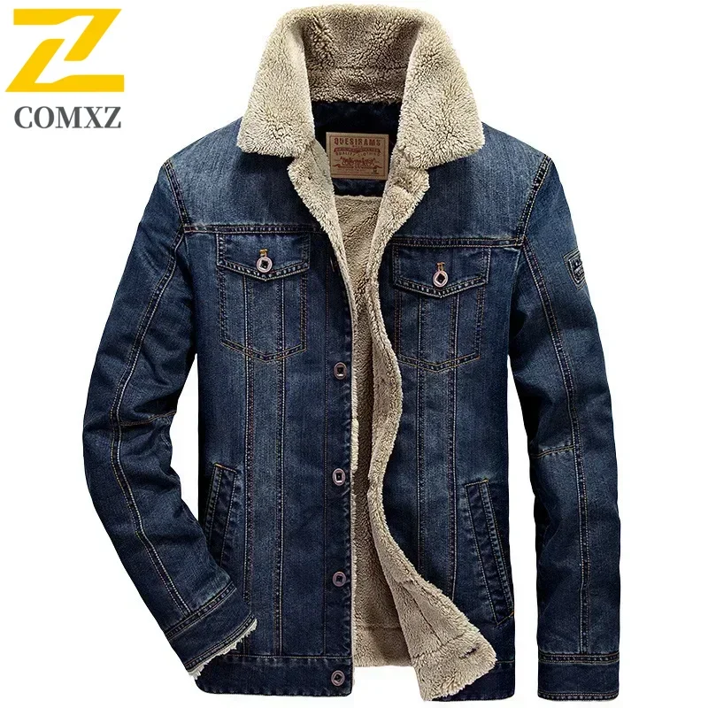 

Men's Cotton Clothing Autumn and Winter New Casual Loose Padded Thickened Outdoor Camping Lapel Coat Men's Fashion Denim Jacket
