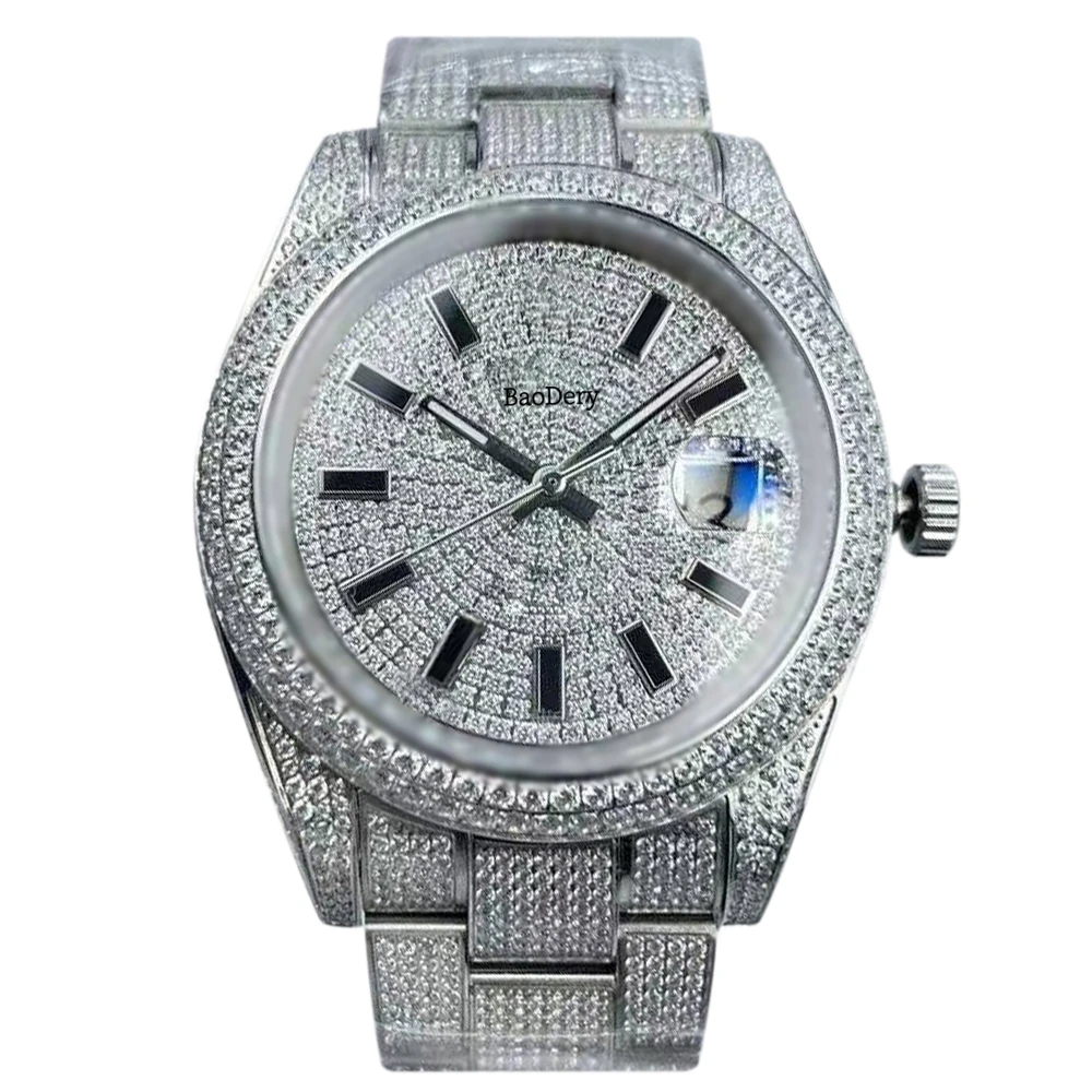 High end 41mm men\'s watch - mechanical movement, stylish diamond bezel and sapphire mirror, birthday gifts for men