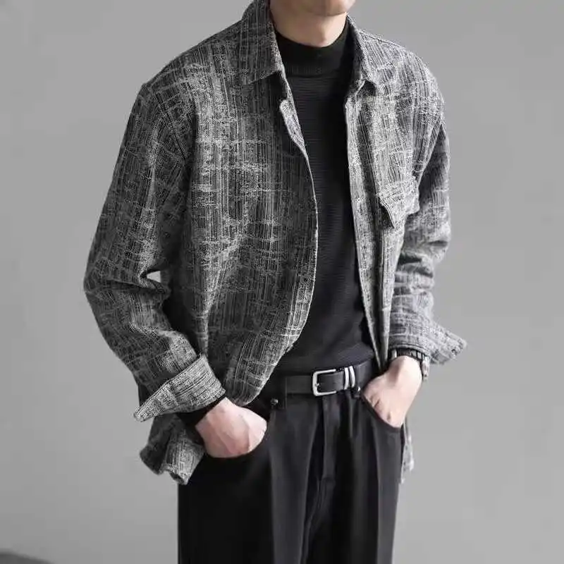

Waed Vintage Men's Denim Jaet Casual Sle Turn-down Collar Workwear Clothes Spring Season Faion Brand High-end Feel