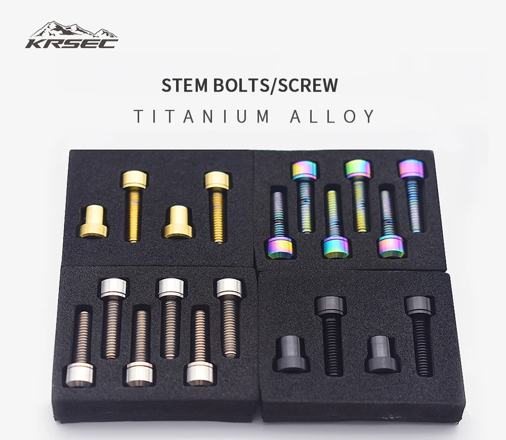 KRSEC Fahrrad-Vorbau-Schrauben aus Titanlegierung, Bremshebelschrauben M5 x 18mm mit Unterlegscheiben-Set für Rennrad und MTB Vorbau (6 Stück) – Detail 1