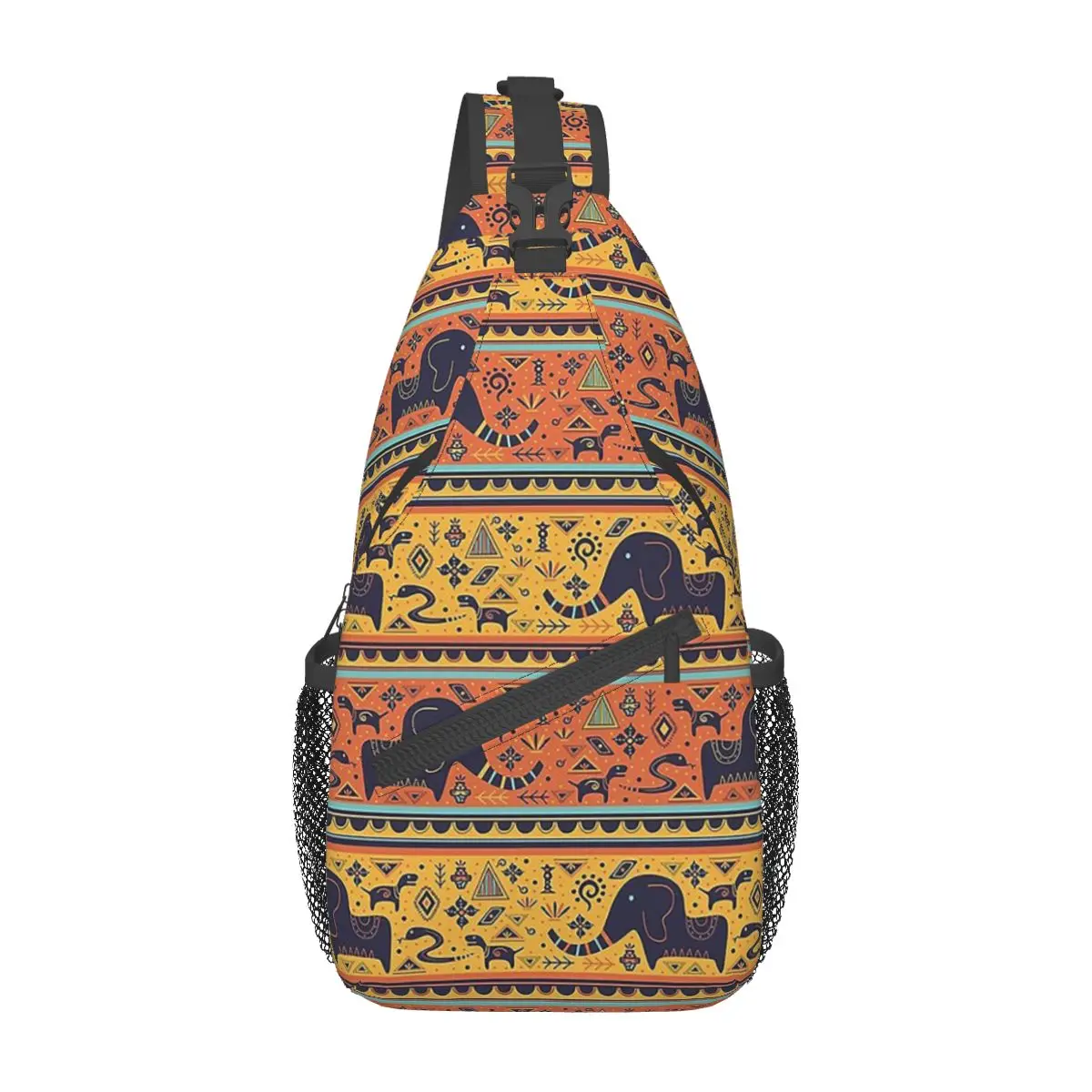 Elephant Tribal African Sling Bag Chest Crossbody Shoulder Sling Backpack Outdoor Hiking Daypacks Cartoon Animal Fashion Bag