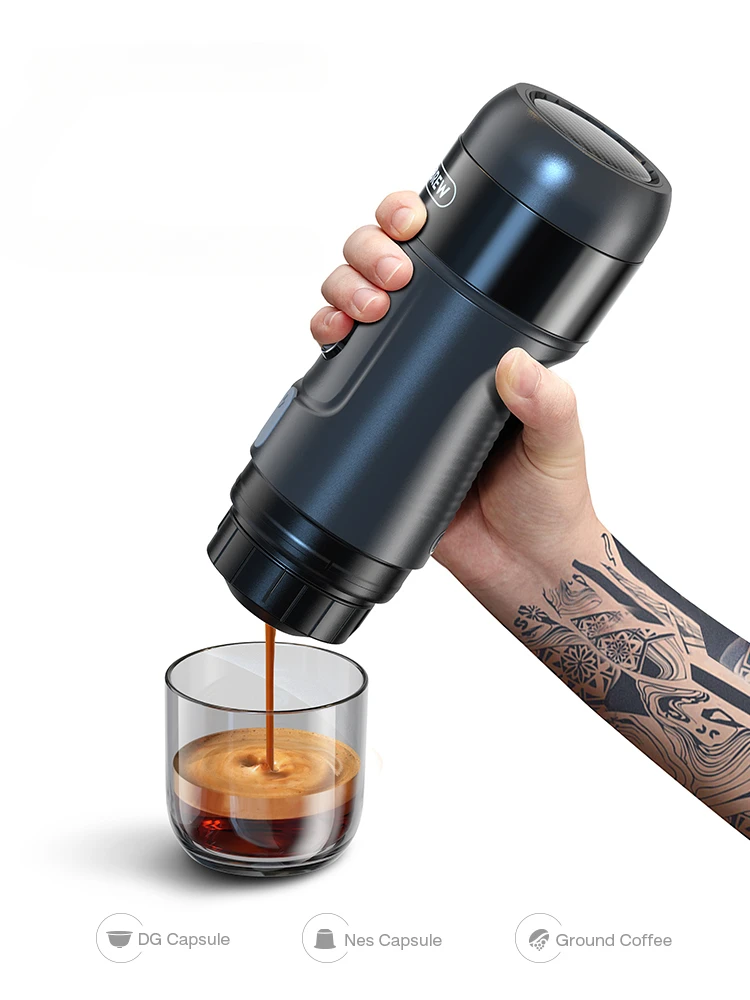 For HiBREW Portable Coffee Machine for Car & Home,DC12V Expresso Coffee Maker Capsule Coffee Powder H4A