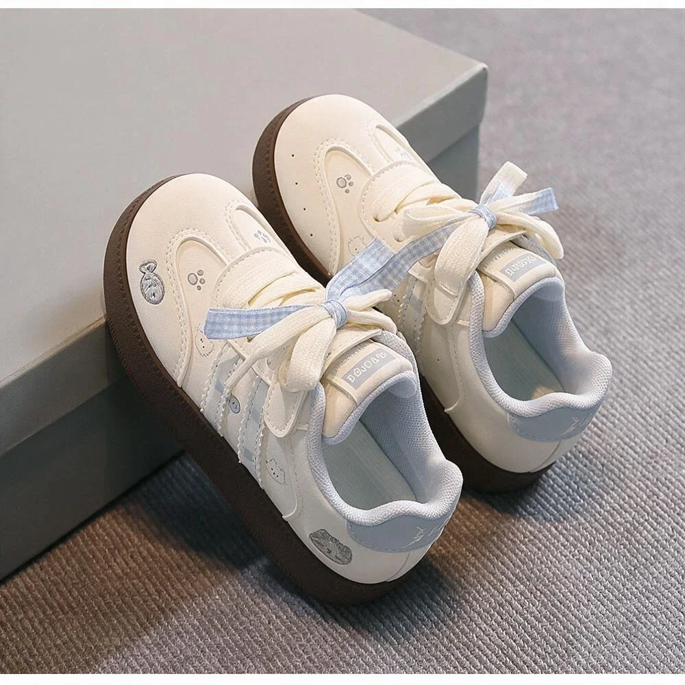 Girls Cute Cat Sneakers Kids Pink Plaid Bow Casual Shoes Lace-Up Non-Slip Walking Shoes Toddler/Little Girl Fashion Daily Wear