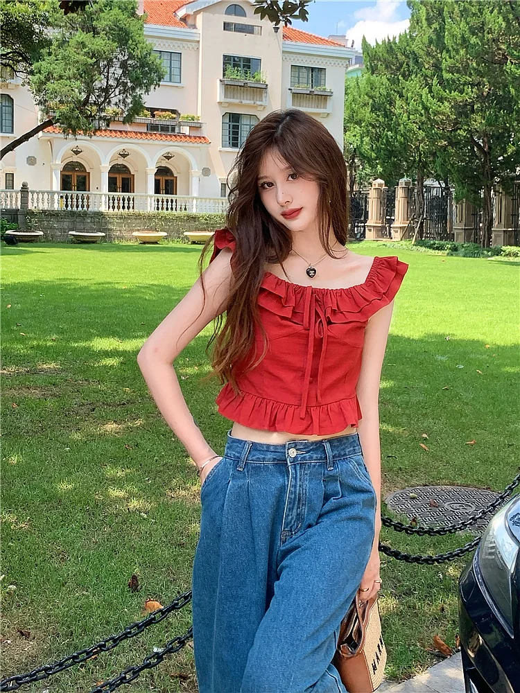 

DANCC Хлопково-льняная женская блузка с коротким рукавом и одним открытым плечом, летняя новинка, модная блузка