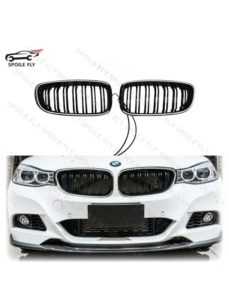 Voor Bmw 3 Serie Gt F34 2012-2020 Dubbele Lijnen Fromt Bumper Nier Racing Led Licht Grille Lamp Grill glanzend Zwarte Auto Styling - afbeelding 2