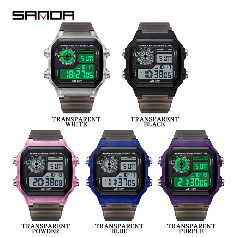 SANDA Fashion Luxury New Men's Sports Watch 50M Waterproof Military LED Display Clock Man Watches LED Digital Male Watch relogio