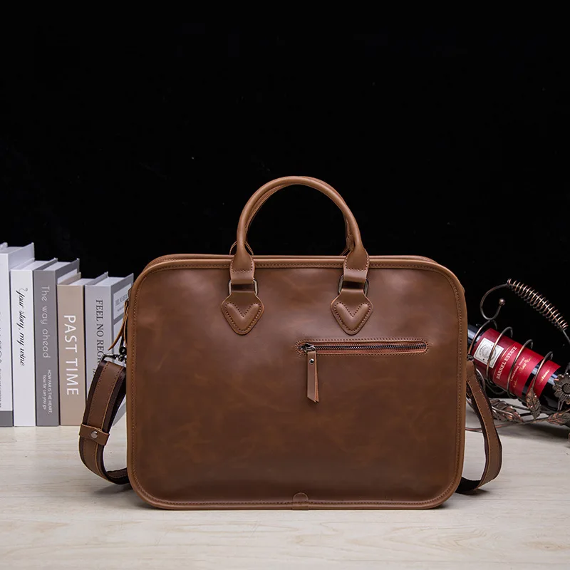 

14 inch Laptop Vintage Briefcase Men's Crossbody Soft Leather Messenger Bag Work Business Shoulder Computer Handbag maletin