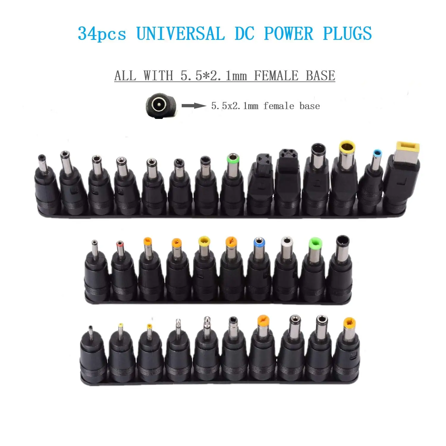 

34PCS Universal 5.5mmx2.1mm DC AC Power Adapter Tips Connector Kits for Lenovo Thinkpad Laptop Power Supply Plug Jack Sets
