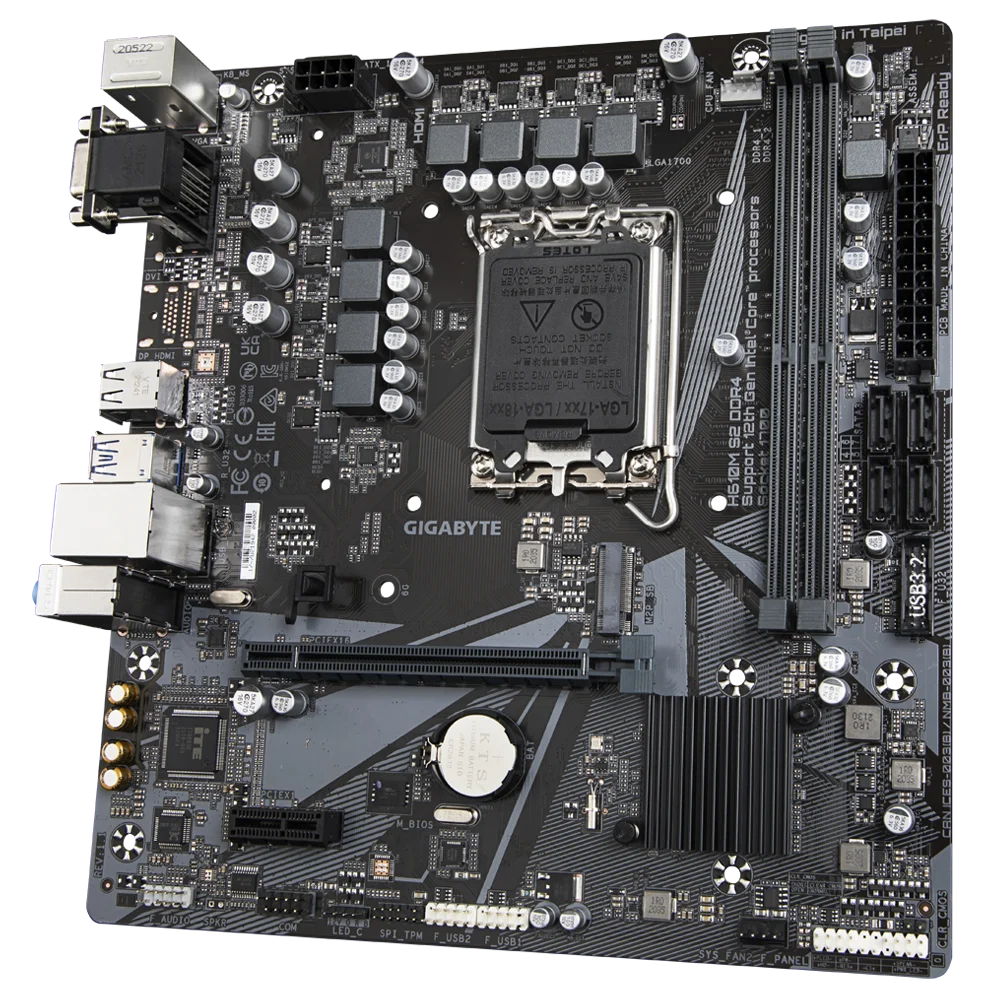 اللوحة الأم GIGABYTE H610M S2 DDR4 H610 Intel LGA 1700 Micro ATX مع DDR4، Single M.2، PCIe 4.0، USB 3.2 Gen1، Realtek GbE LAN