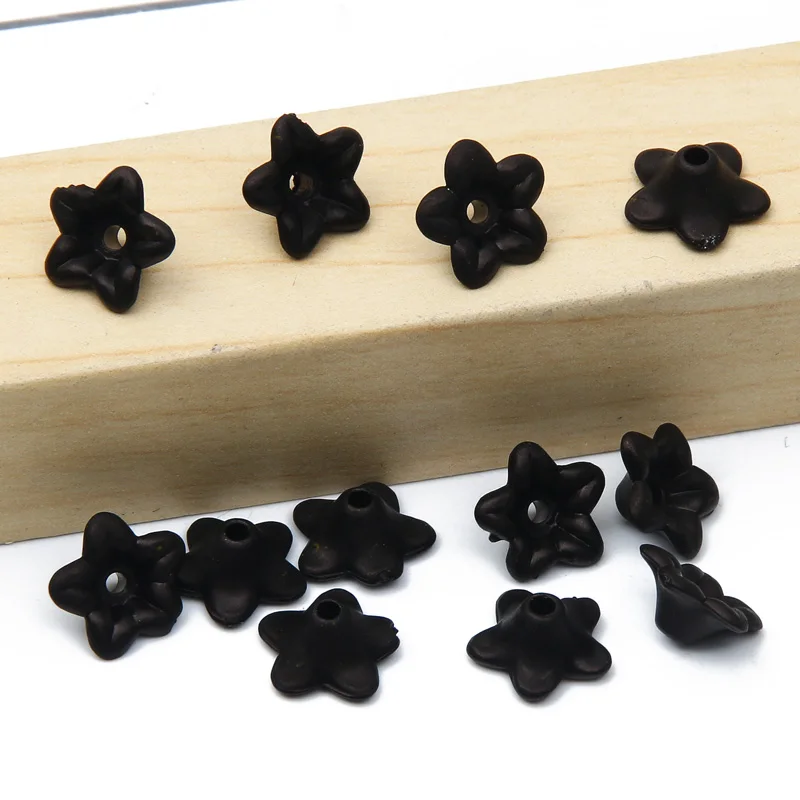 100pcs/Lot Flower Acrylic Beads Cap Black Spacer Beads For DIY Jewelry Making Handmade Necklace Bracelet Accessories 4x10mm