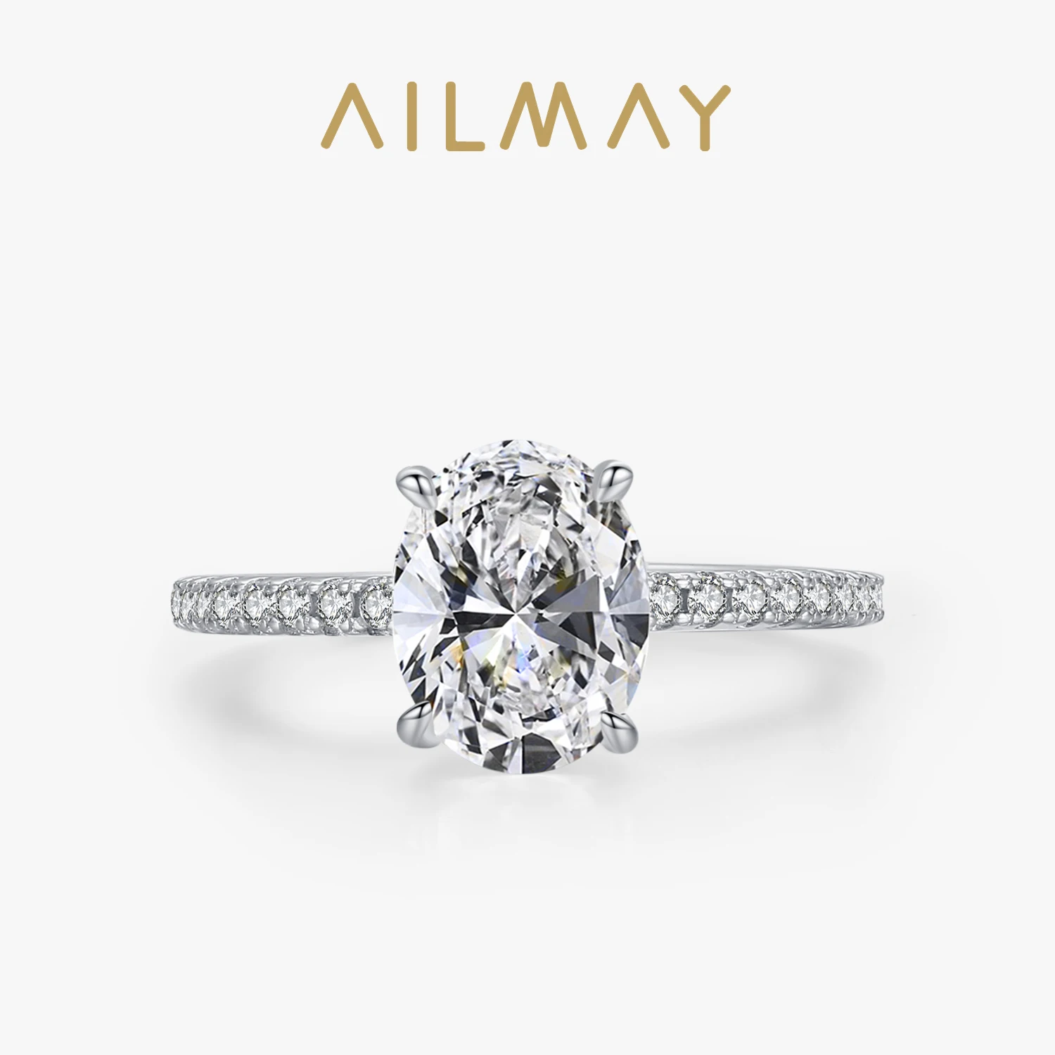 Ailmay Fashion 925 Sterling Silver Oval 5A Cubic Zirconia Finger Ring For Women Luxury Wedding Engagement Jewelry Gift