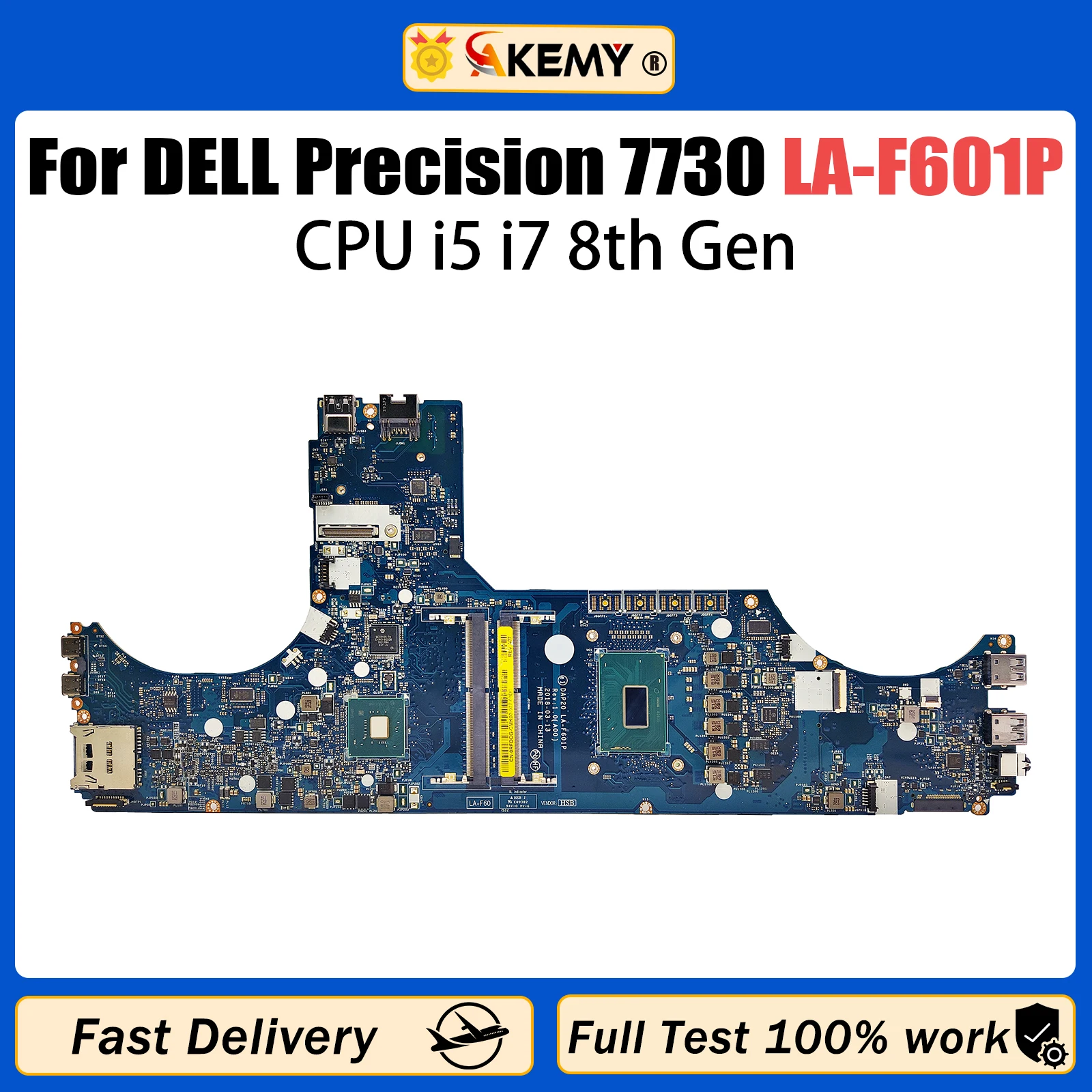 

For DELL Precision 7730 Laptop Motherboard LA-F601P 0RFDCG 0CVMJW 0V490F 0GP3DD Notebook Mainboard i5 i7 8th Gen CPU