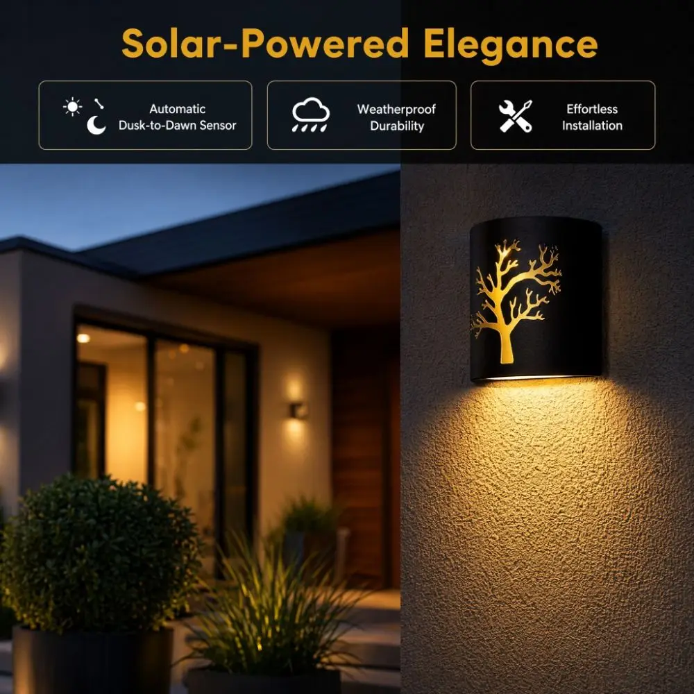 Waterproof Solar Wall Sconce Light Solar Energy Automatic Dusk To Dawn Outdoor Wall Light Plastic Tree Solar Fence Light