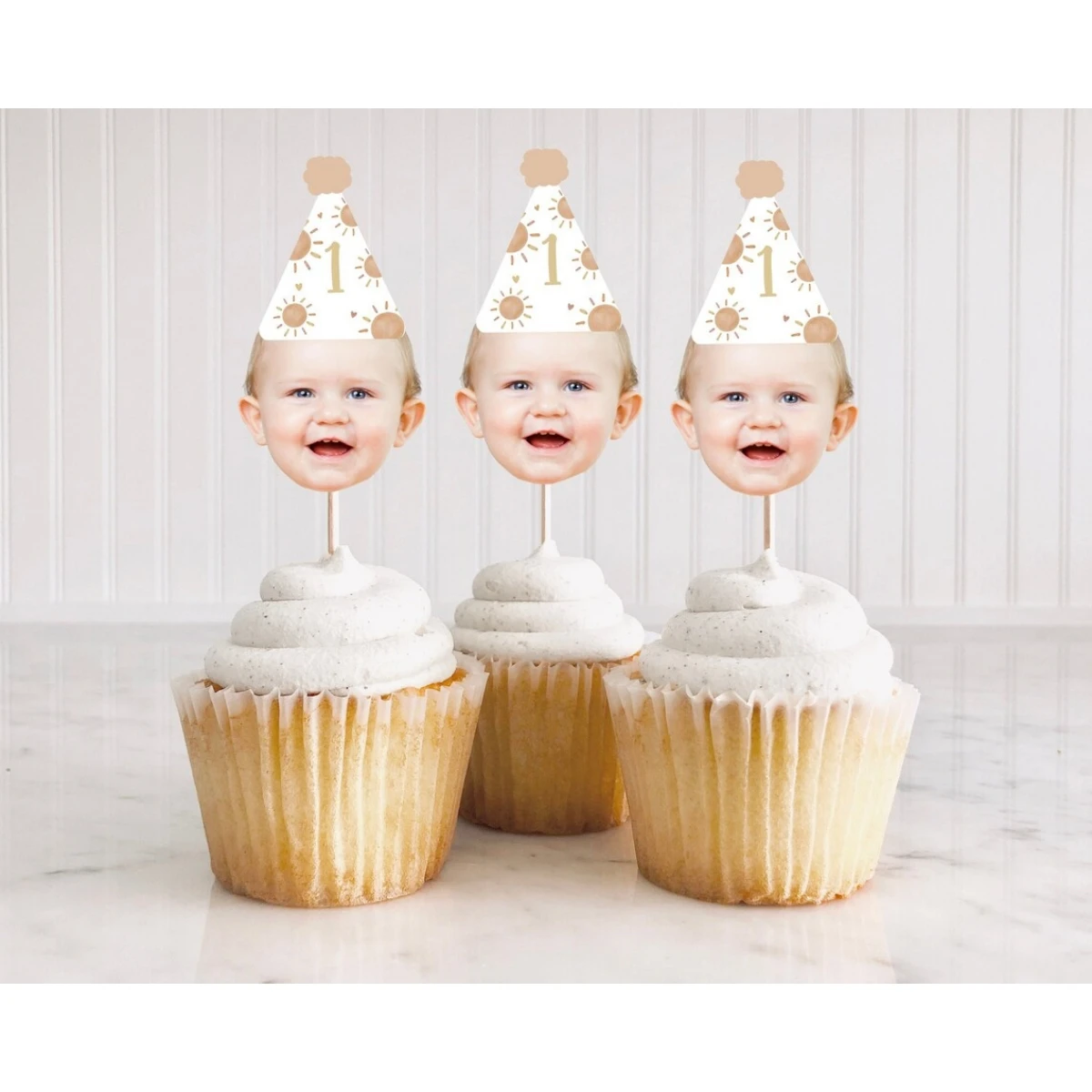 12pcs First Trip Around the Sun Cupcake Toppers, Boho Sunshine Birthday Cupcake Toppers, Sun Themed Birthday Toppers