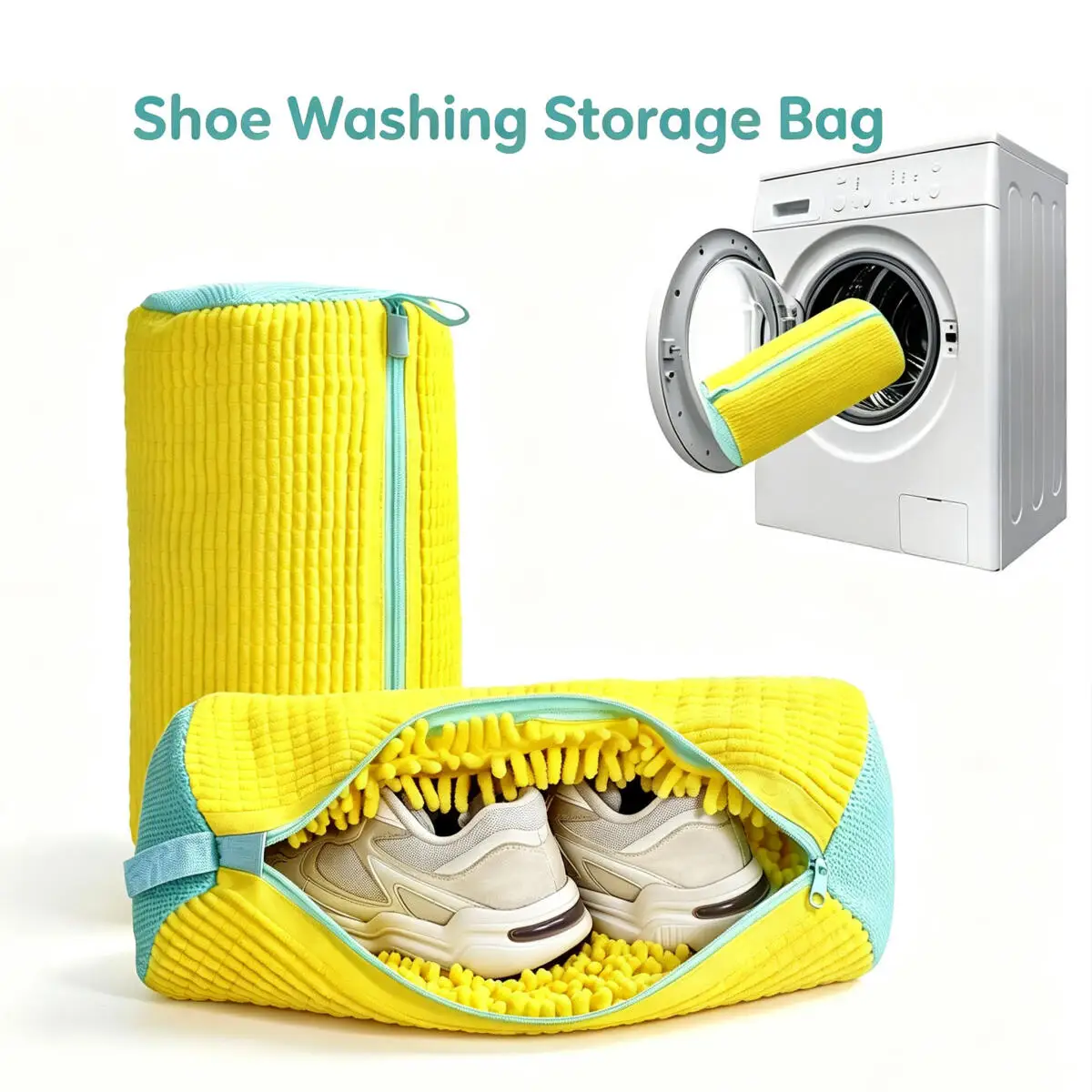 Fluffy Fiber Shoe Washing Bag Surround Cleaning Reusable Durable Machine-Washable Laundry Bag with Zipper Closure Daily Use