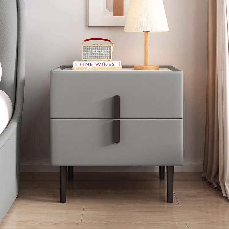 

Прикроватная тумбочка из массива дерева в скандинавском стиле с 2 ящиками, тумбочка для спальни из искусственной кожи со столешницей из спеченного камня, шкаф для хранения вещей