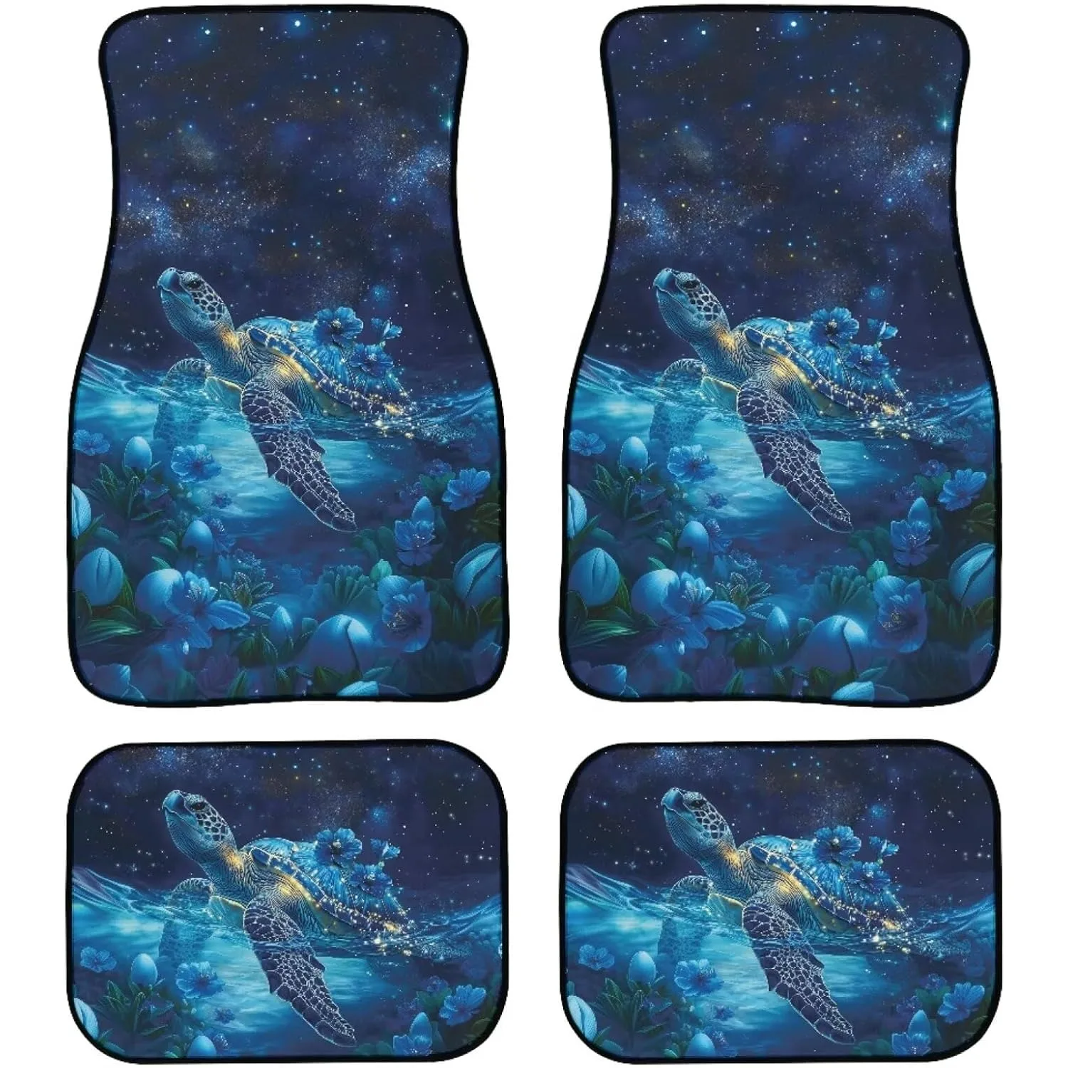 4 Packs Printed Heavy Duty Car Floor Mats Sea Turtle Flower Print Automotive Interior Mat With Backing, Car Interior Decor For T