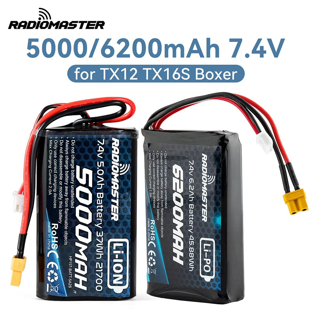 Good RadioMaster TX12/TX16/TX16S/Boxer 7.4V 2S 5000mah 37wh  Battery for Remote Control Transmitter JST-XH and XT30 Plug