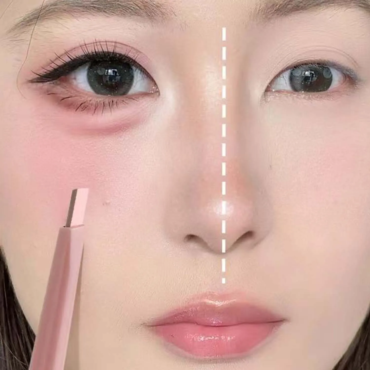 Double Ended Liggende Zijderups Potlood 2 in 1 Markeerstift Naakt Roze Bronzer Lagere Ooglid Contour Eyeliner Make-Up Stick met Borstels