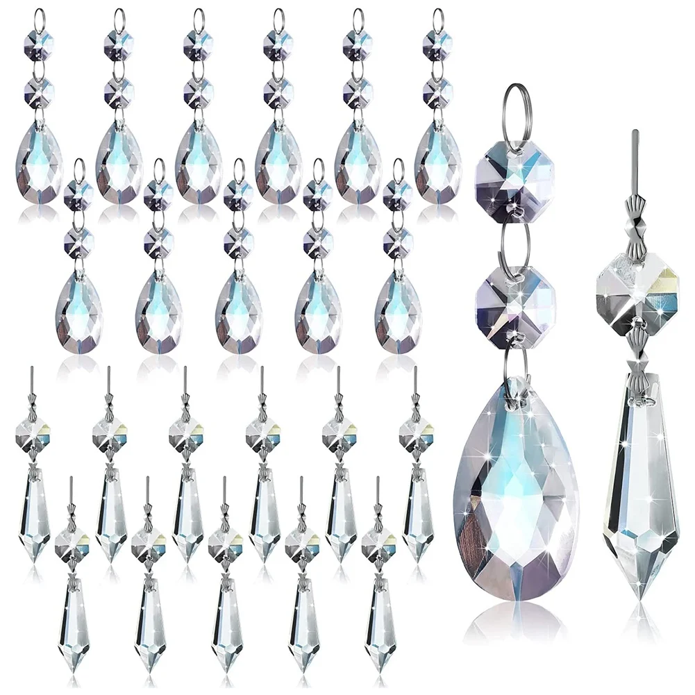 24 Pcs lampadario prismi di cristallo pendenti Set 38 mm trasparente Teardrop ghiacciolo lampadario cristalli parti cristalli di ricambio