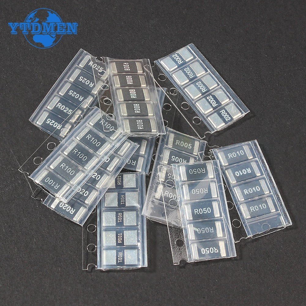 50 buah 2512 SMD Kit Resistor igmopnrq berbagai macam Kit, R001 R002 R005 R008 R010 R015 paket Resistor resistansi rendah 1% Set Resistor
