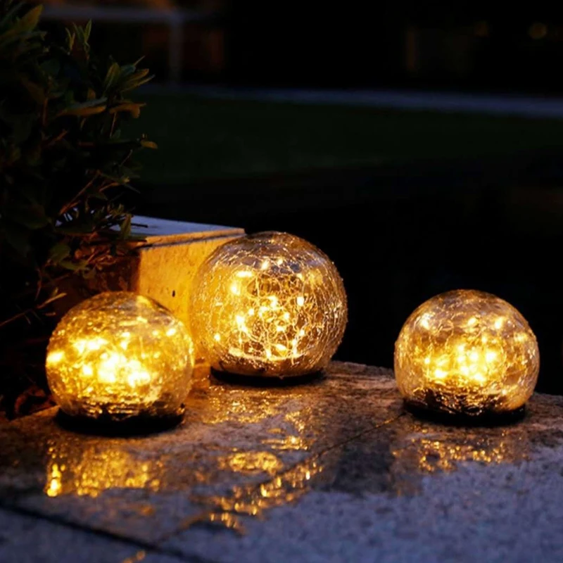 Lampada solare impermeabile da esterno da 2 pezzi Lampada a sfera con crepa, Decorazione del paesaggio a terra Decorazione della luce a LED (multicolore) Facile da usare