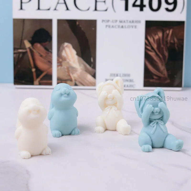 Squeezing Rabbit Silicone Candle Mold 3D Animal Crafts Resin Gypsum Soap Mold DIY Chocolate Ice Block Baking Tool Home Gift