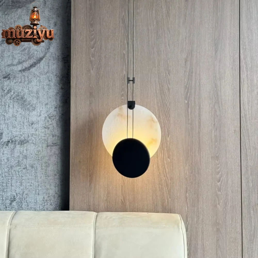 

Muziyu LED Natural Marble Chandelier Designer High-grade Homestaycafe Bedroom Bedside Modern Minimalist Alabaster Pendant Lamp F