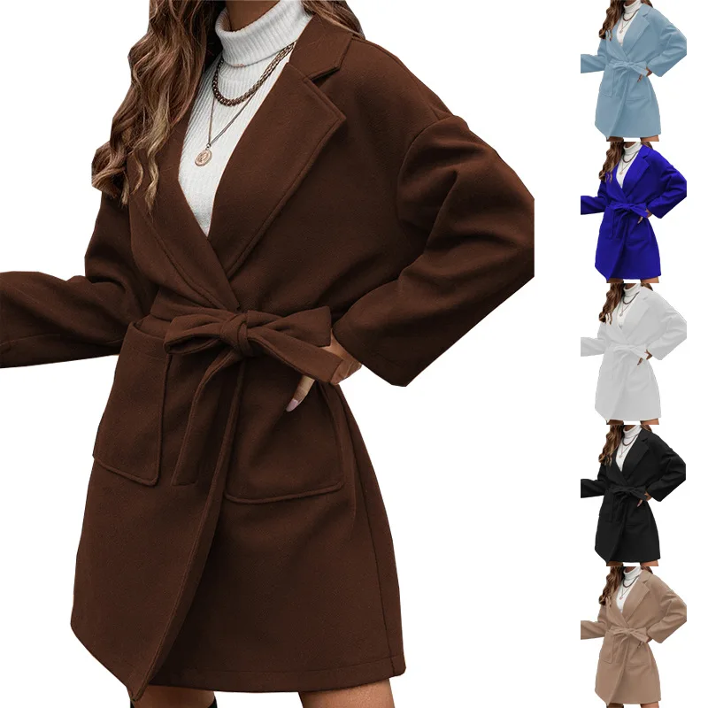 

Winter Casual Adjustable Waist Women Water Ripples Jackets female New Autumn Camel Coat Commuting