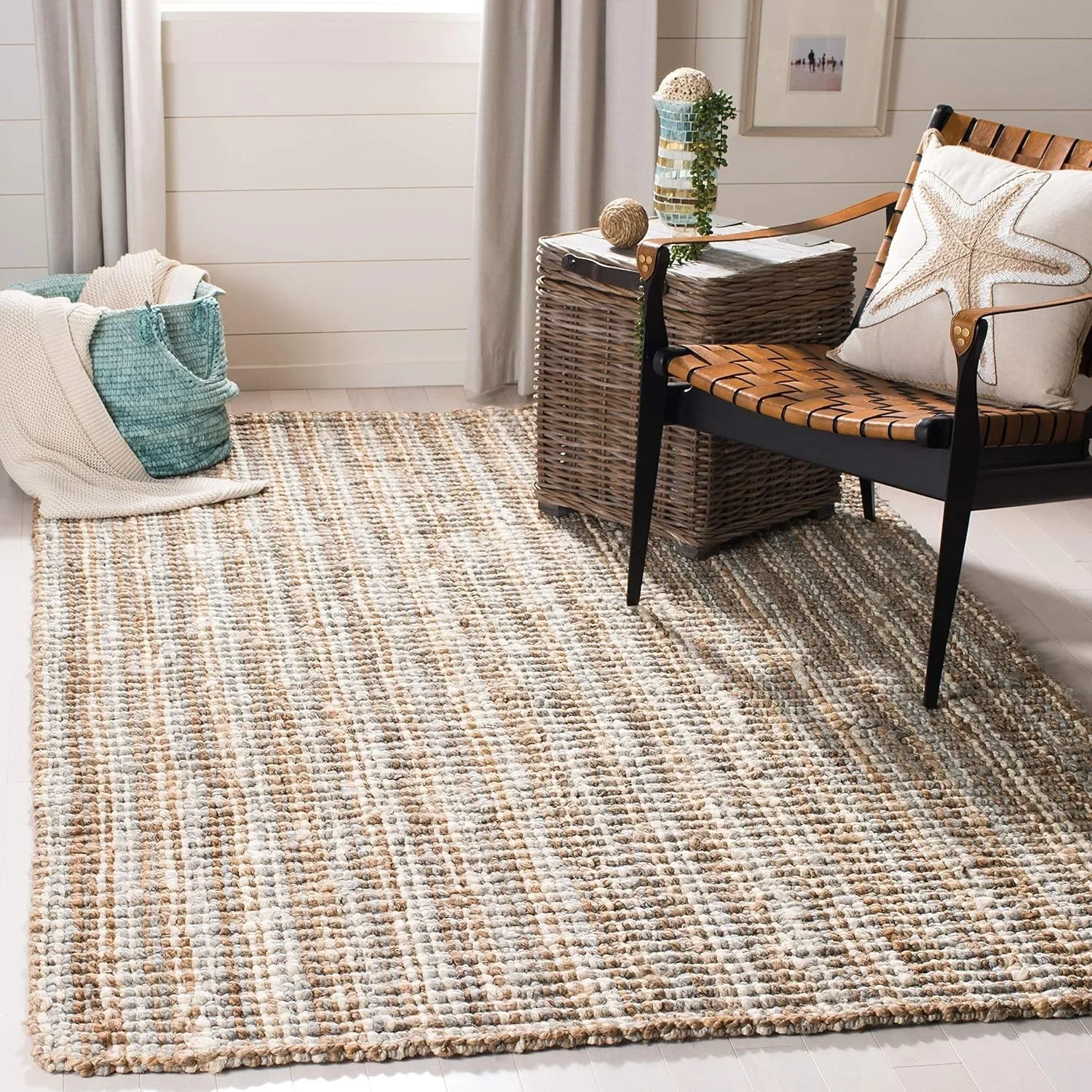 

Natural Fiber Collection Area Rug ', Grey & Natural, Handmade Chunky Textured Jute-inch Thick