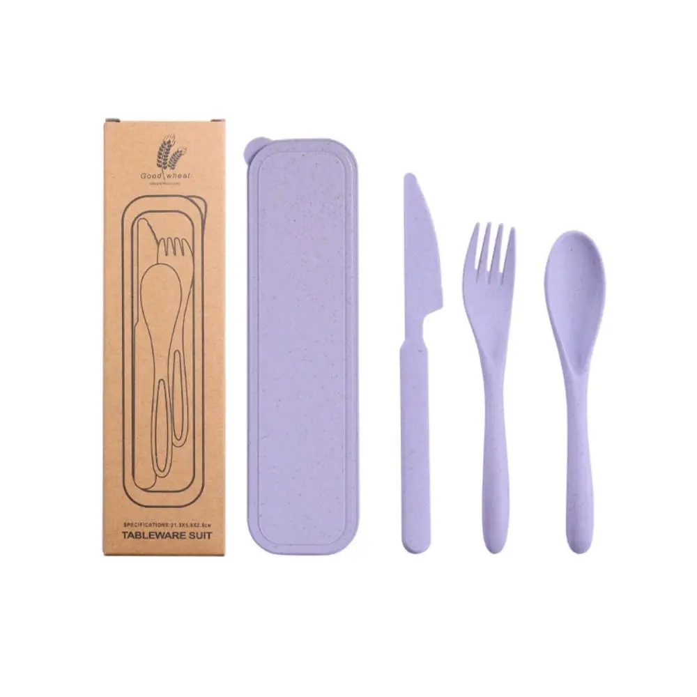 

Reusable Camping Utensil Set With Case Wheat Straw Travel Utensils Cutlery Plastic Camping Spoon Fork Picnic Hiking