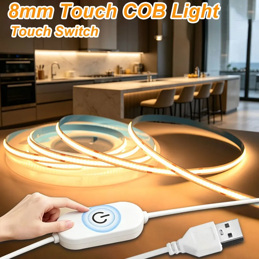 COB LED Strip Lights Smart Touch Dimmer USB Flexible Diode Tape Ribbon for Room DIY TV PC Backlight Wall Decor Linear Lights