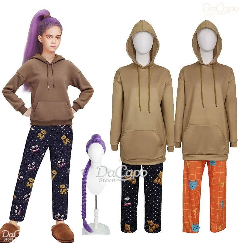 

K-Pop костюм для взрослых и детей «Охотники на демонов» Руми, домашняя одежда, PJ, наряд для косплея, женский костюм для девочек в одном стиле, костюм на Хэллоуин, толстовки, шорты, парик