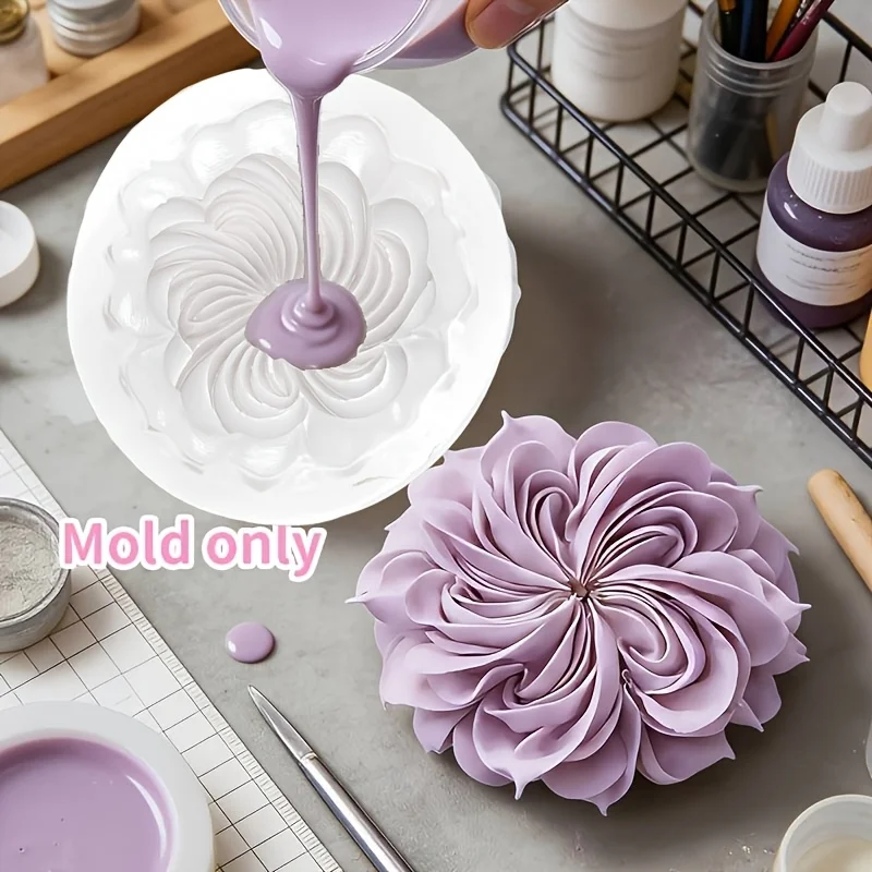 Molde de Silicona 3D con Forma de Flor de Dalia, para Manualidades de Cemento, Resistente a Altas Temperaturas, Antiadherente, con Dalia en Flor, Fácil de Limpiar