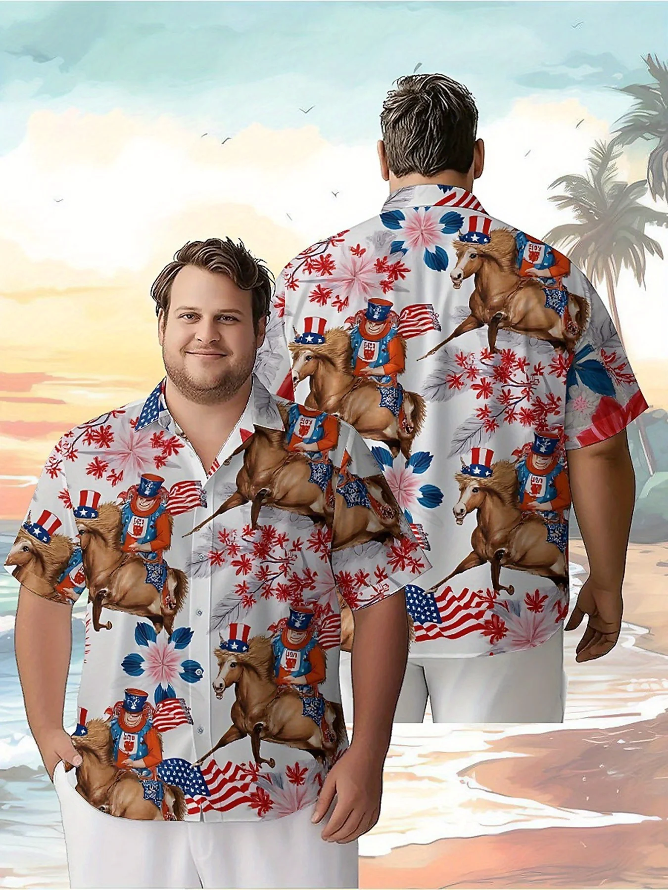 Men's Plus Size Hawaiian Shirts American Rider Pattern,New Summer Fashion Tops,Hip Hop Streetwear