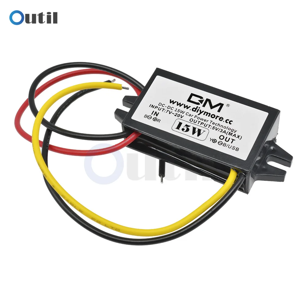 DC-DC 12V to 5V 3A 15W Car Power Converter Step Down Voltage Power Supply Board Line Output Overload Overcurrent Protection