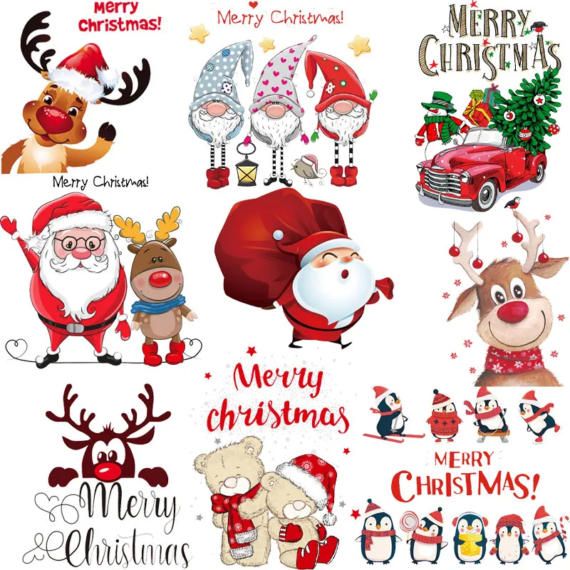 Cartoon Christmas Fusible Textile Transfer Badge Fusible Textile Transfer Iron Transfer Sticker Applique Clothes Iron-on Patches