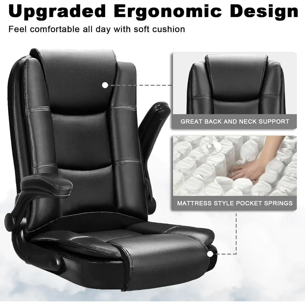 Chaise de Bureau Ergonomique à Dossier Haut avec Bras Rabattables Rembourrés, Grande et Haute Chaise de Bureau à Domicile