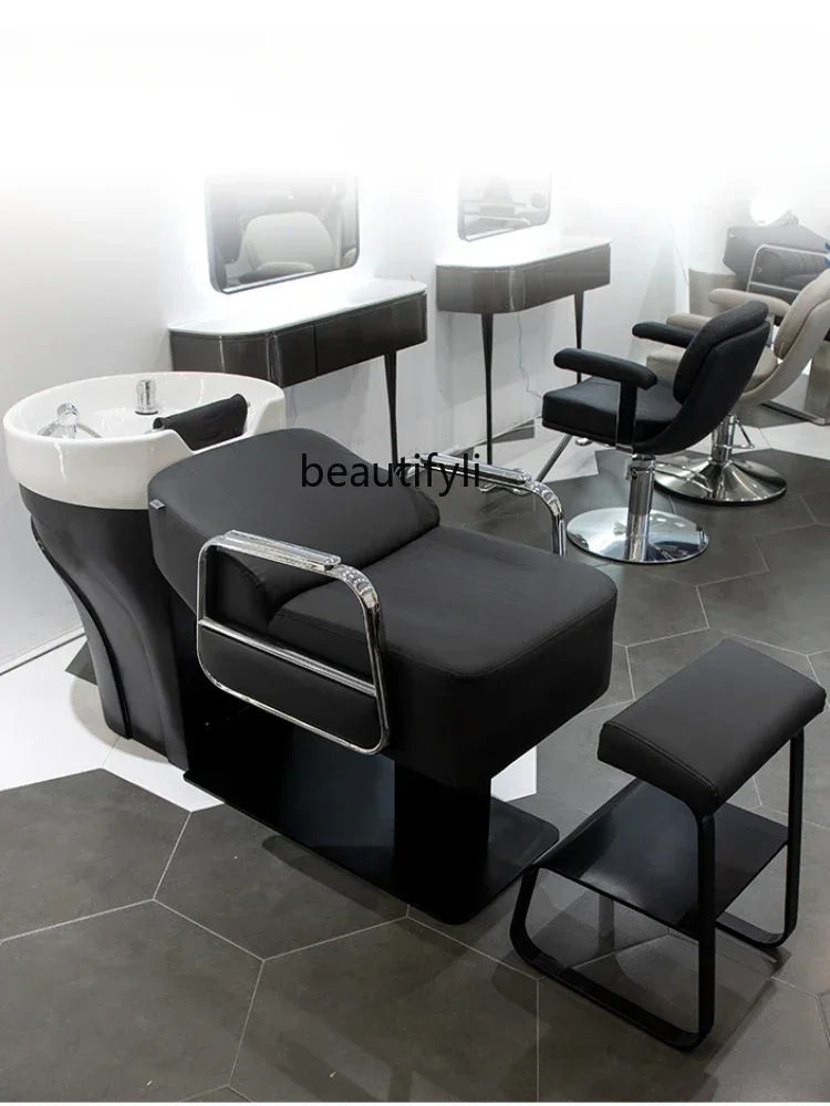 Shampoo Chair Barber Shop High-End Hair Salon Salon Ceramic Deep Basin Silicone Headrest Flushing Bed