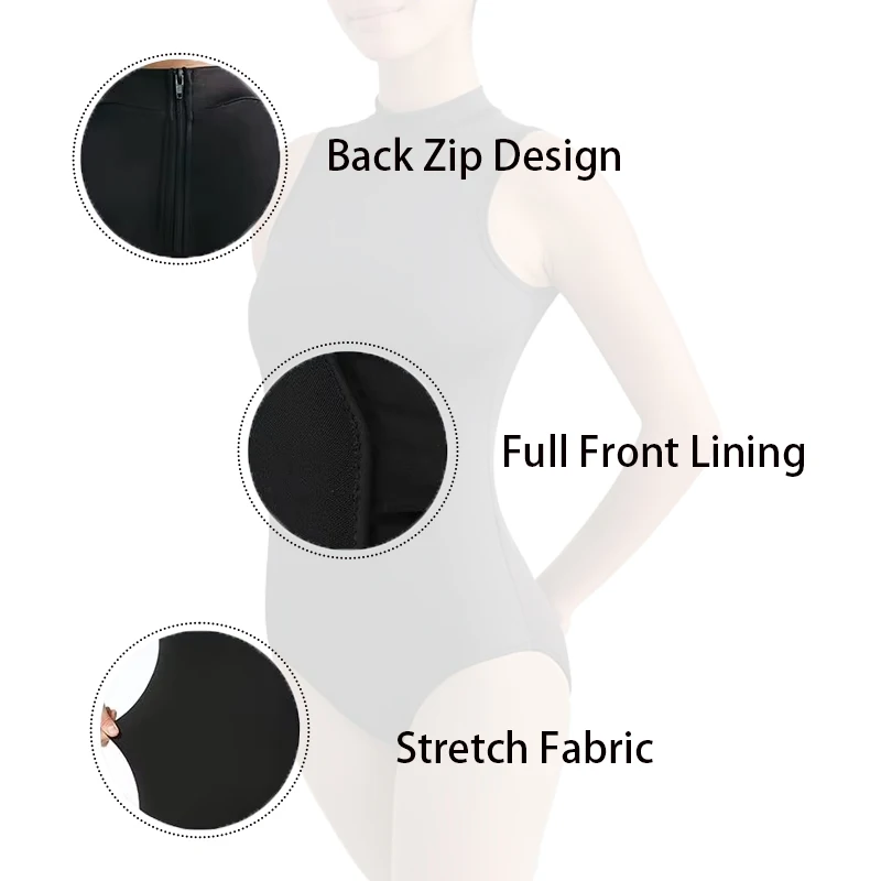 Women Ballet Leotard Adult Turtleneck Sleeveless Gymnastics Dance Leotard Halloween Costumes view 4