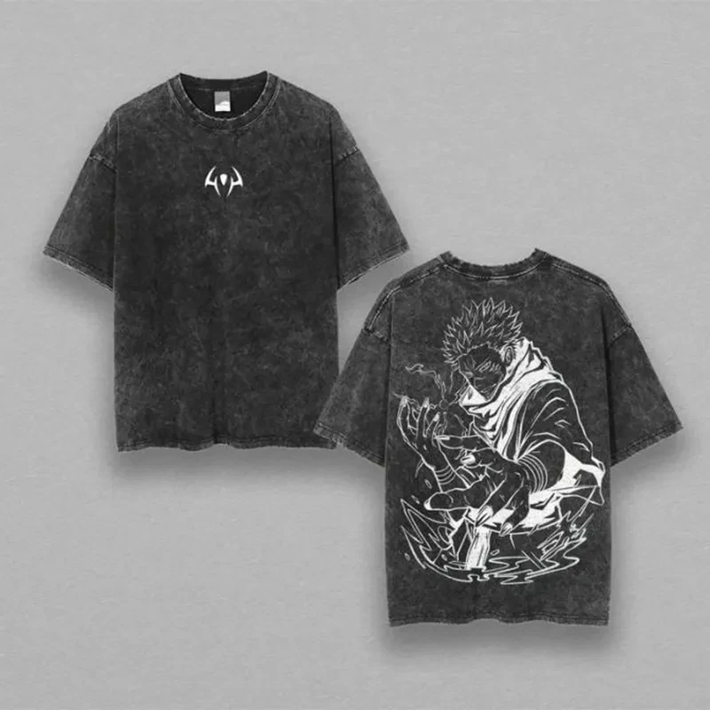 Anime Jujutsu Kaisen Ryomen Sukuna Cooles Grafik-T-Shirt für Herren Vintage-Waschung Lässiges Baumwoll-T-Shirt Harajuku Manga T-Shirt