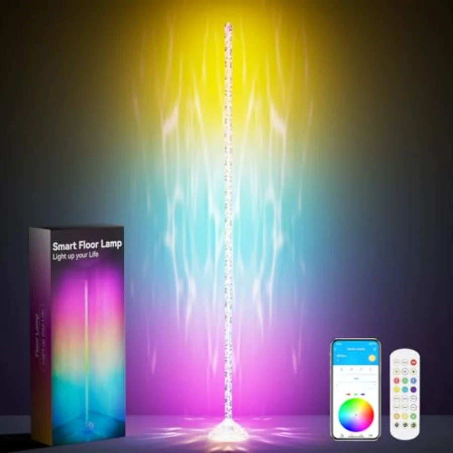 

Crystal Floor Lamp with Magic Color Smart Floor Lamp with APPandRemote Control RGB LED Corner Light Dynamic Light Effect 200 Lu