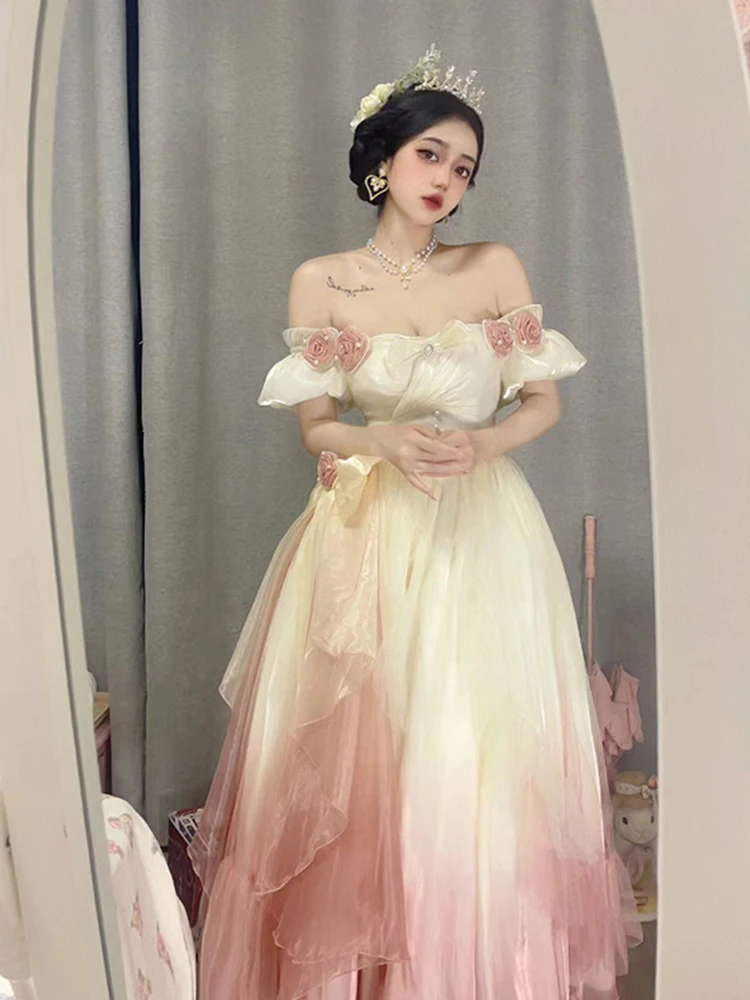 

Plus Size Princ Escapee Lolita Dr Girl's Dr Floral Wedding Dr Women's Dr Me Fairy Skirt Sweet Sle V-ne High...