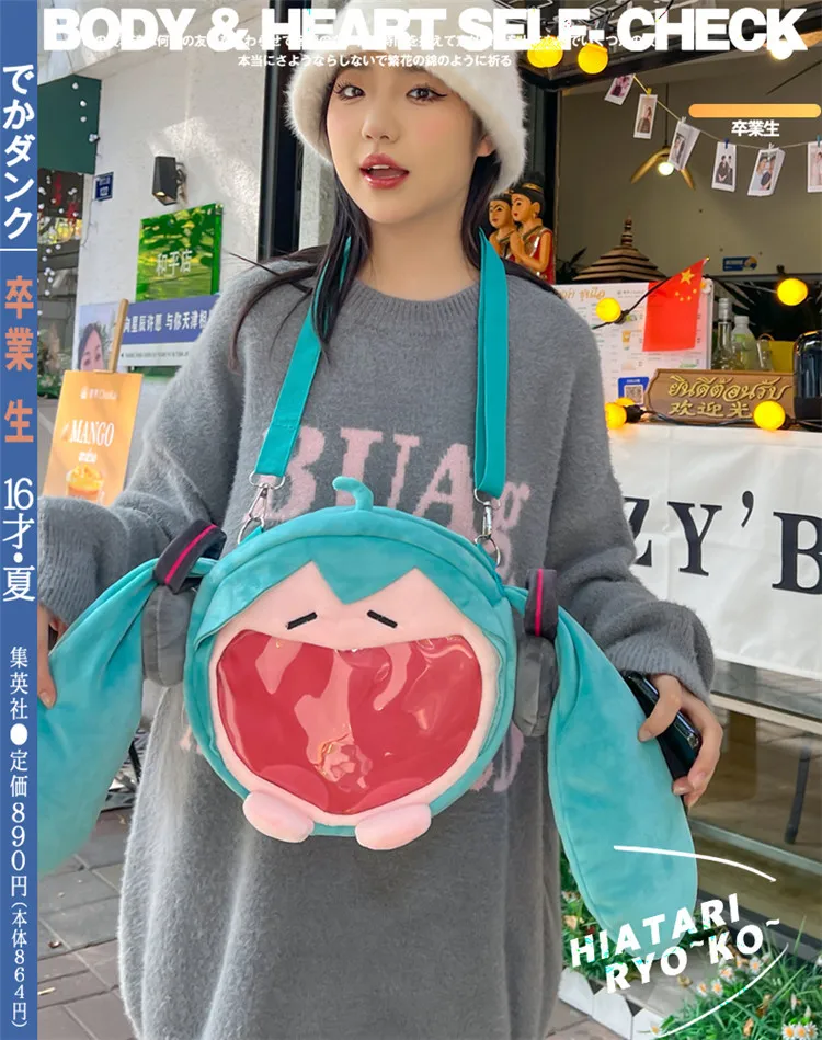 Anime Hatsune Miku Tasche Q Version Kawaii Figur Plüsch Tasche Modell Puppe Plüsch Stofftier Schulter Tasche Transparent Rucksack Geschenke – Detail 5