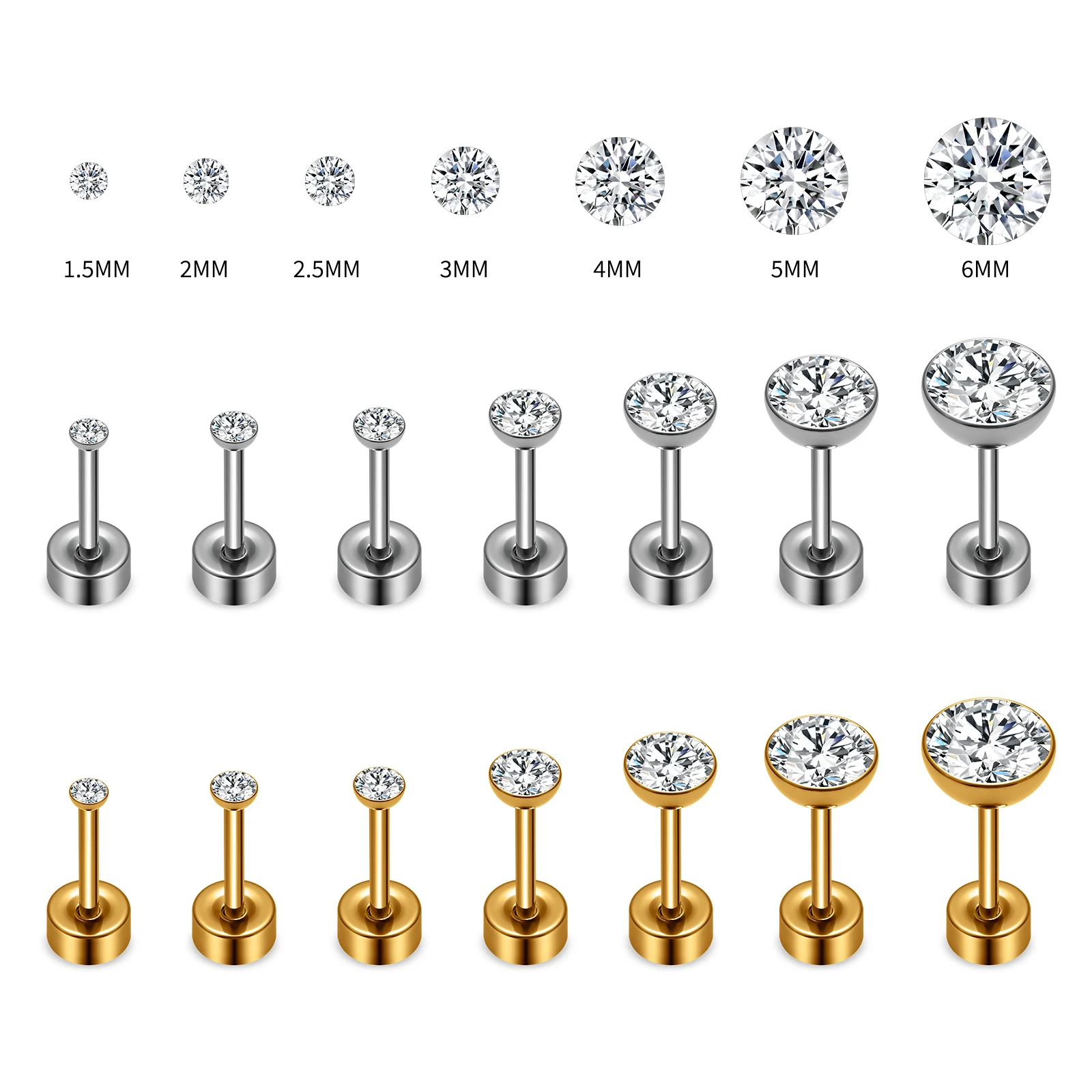 

ASTM F136 Titanium Bling Round CZ External Thread Labret Bulk Cartilage Piercing Jewelry Conch Helix Earring Tragus Jewelry Lip