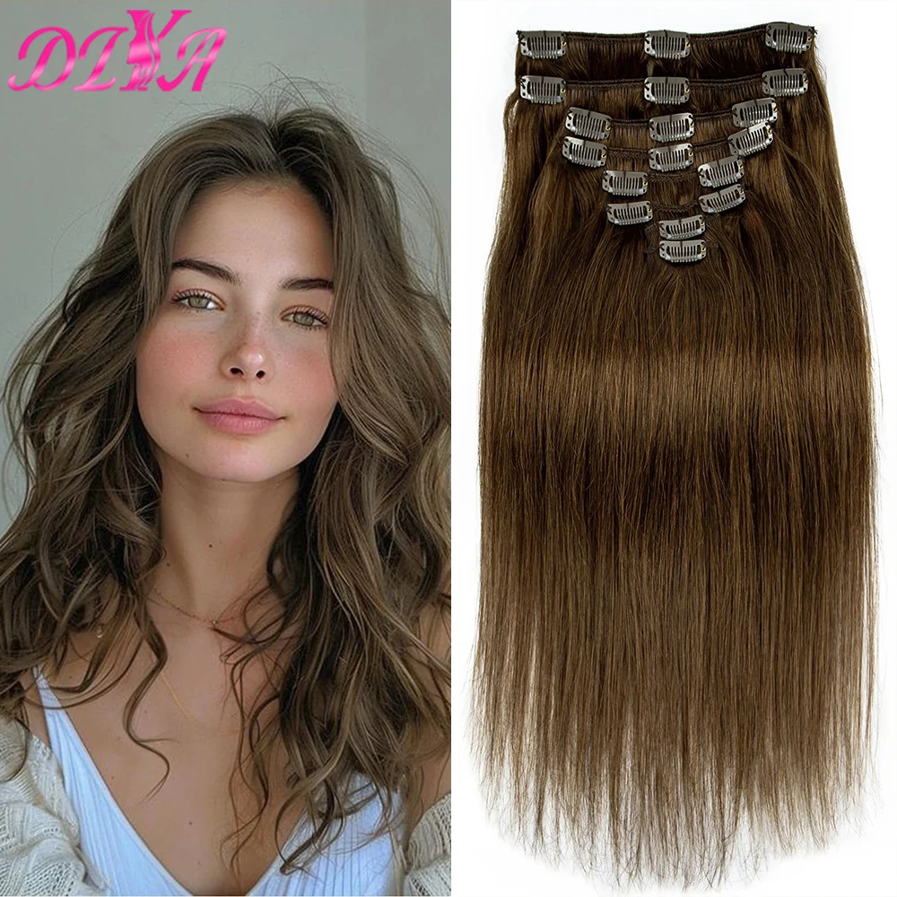 Clip in Hair Extensin Natural Color Real Human Hair Extension for Women Clip in 20 Inches Full Head Thick Soft Human Hair Clips