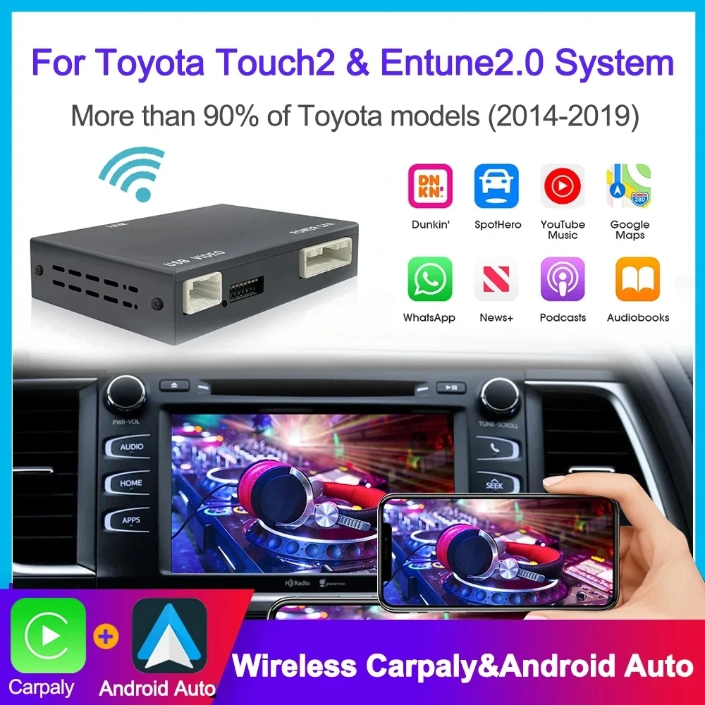 Wireless Carplay Android Auto per Toyota Touch2/Entune2.0 sistema per TOYOTA Corolla Camry CHR RAV4 Highlander 14-19 Decoder per Auto